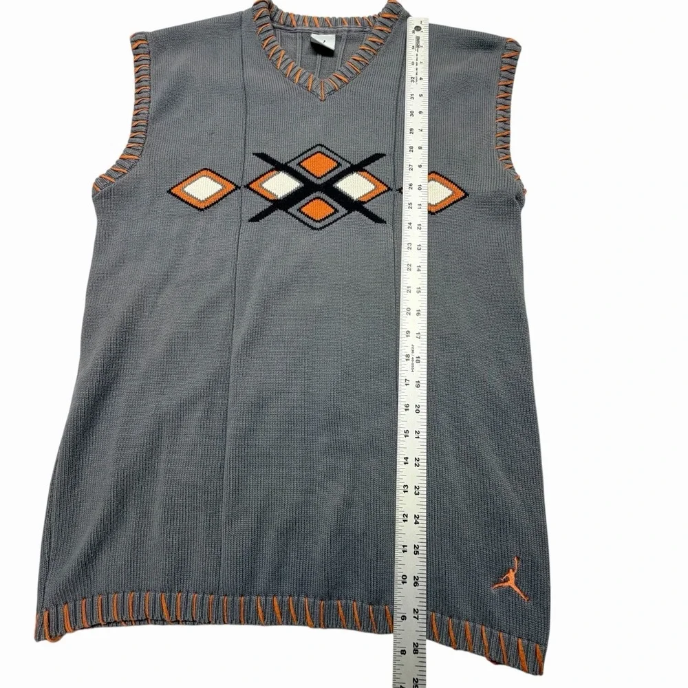 Nike Air Jordan Argyle Sweater Vest Mens Gray Orange V Neck Jumpman Golf Size L